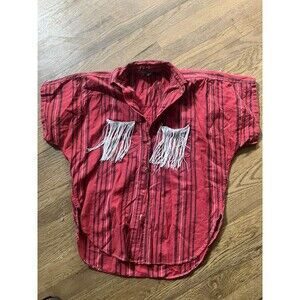Vintage 1980’s Southwestern Fashion Fringe Womens Shirt Sz M USA Red Top Blouse